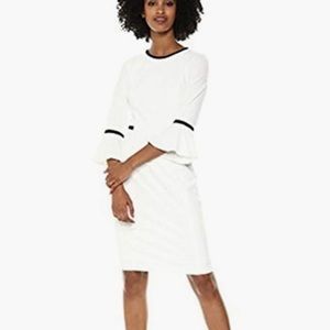 Calvin Klein White Black Bell Sleeve Lined Dress Sz 10